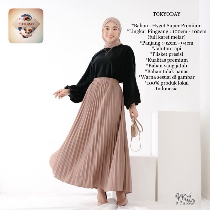rok plisket premium termurah warna milo