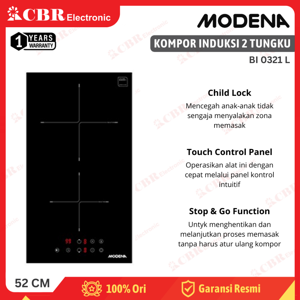 Kompor Induksi Tanam MOENA 2 Tungku BI 0321 L