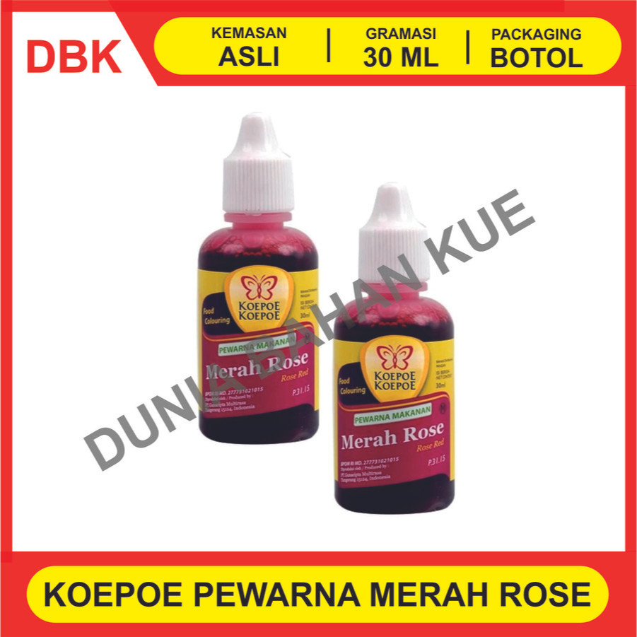 

PEWARNA MAKANAN MINUMAN KOEPOE KOEPOE MERAH ROSE 30 ML - 1 DUS 144 PCS / KUPU FOOD COLORING