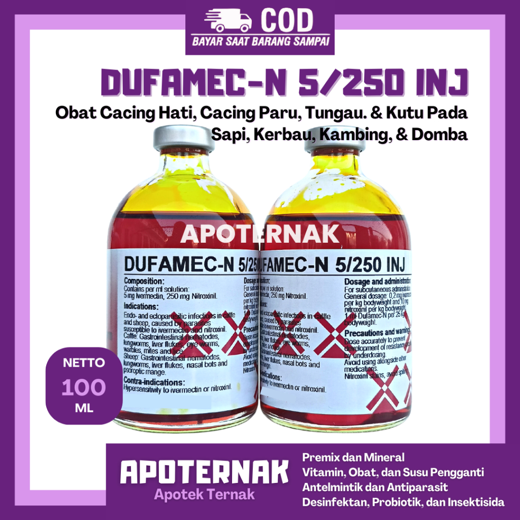 DUFAMEC N 5/250 INJ 100 ml | Obat Cacing Hati Cacing Mata dan sejenisnya Sapi Paling Ampuh | Obat Ca