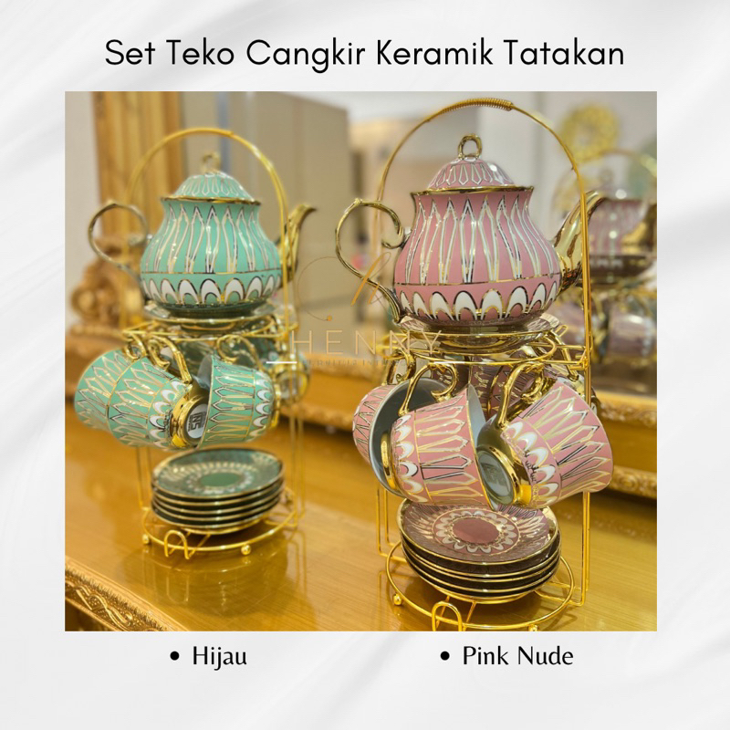 Henny Furniture Set Teko Cangkir Keramik Tatakan Motif 6pcs