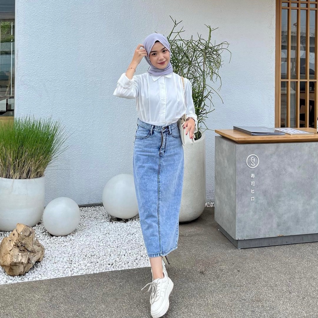 Stiego Snow Blue Skirt Jeans Wanita Rok Jeans