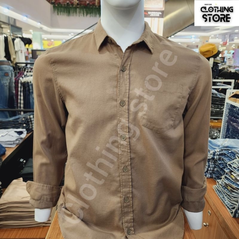 BOMBBOOGIE ORIGINAL kemeja pria lengan panjang coklat 24869B5BW