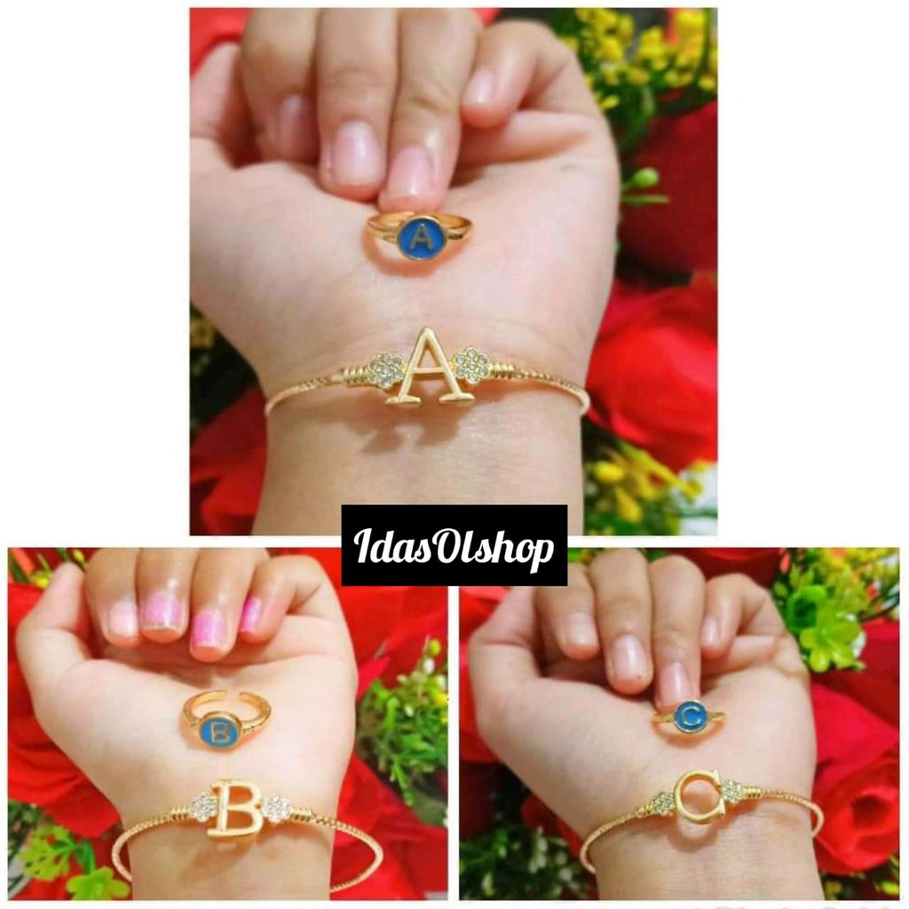 Gelang Titanium Anak Huruf Free Cincin .A-Z Chat pilih huruf (COD)