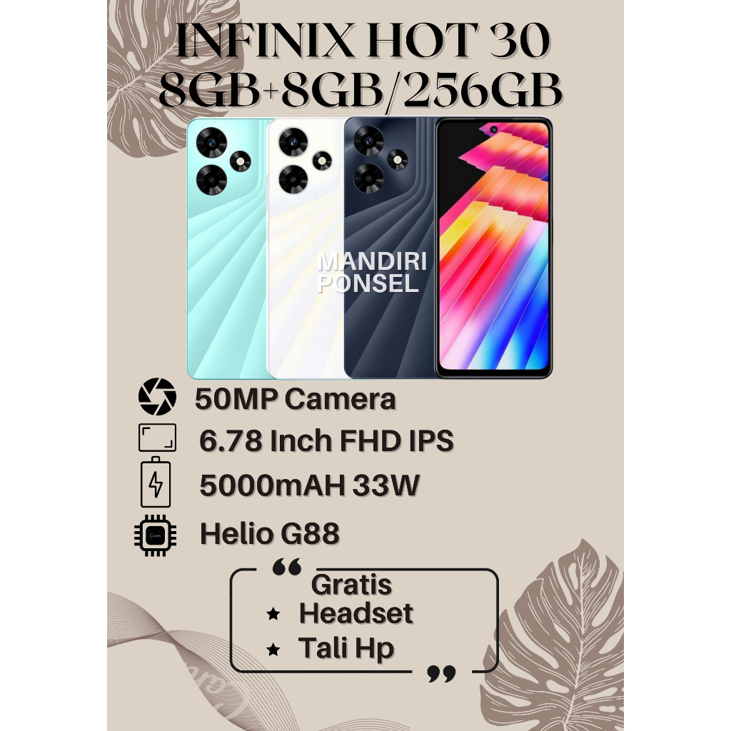 INFINIX HOT 30 RAM 16GB (8+8 EXTEND/256GB) GRATIS HEADSET dan TALI HP