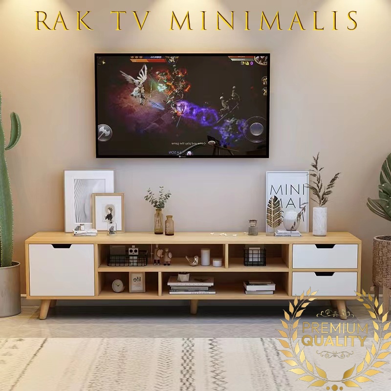 Rak TV Minimalis Meja TV Kayu Lemari TV Persegi Panjang Rak TV Jumbo Premium Bahan Kayu MDF