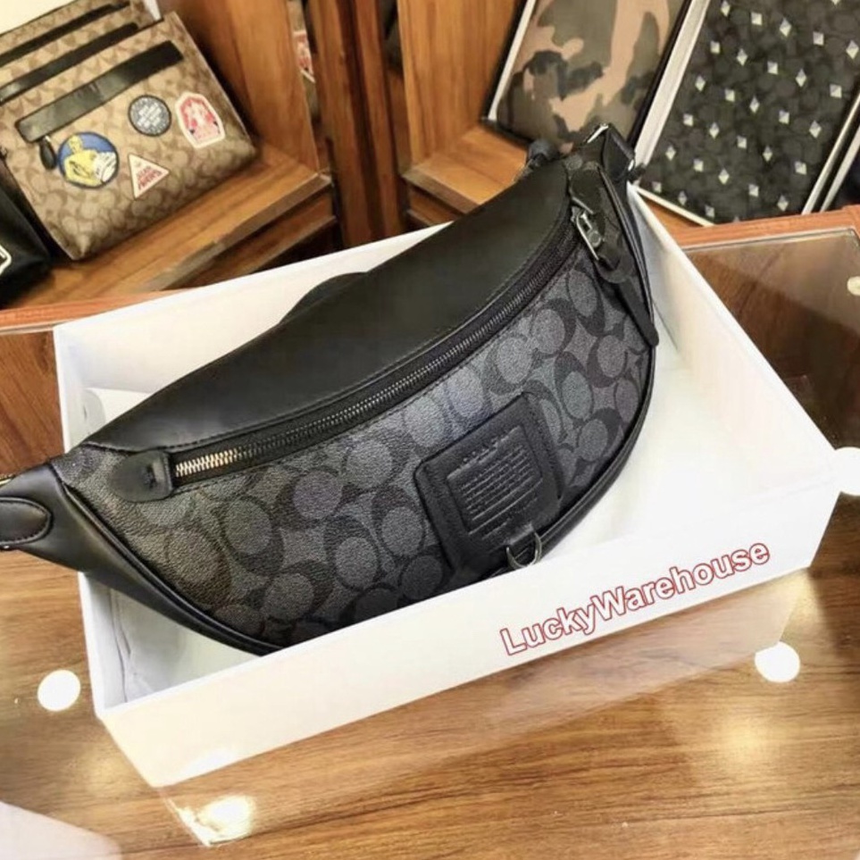 Laris Coach Rivington Belt Bag 7 In Signature Canvas Black - ORIGINAL 100%