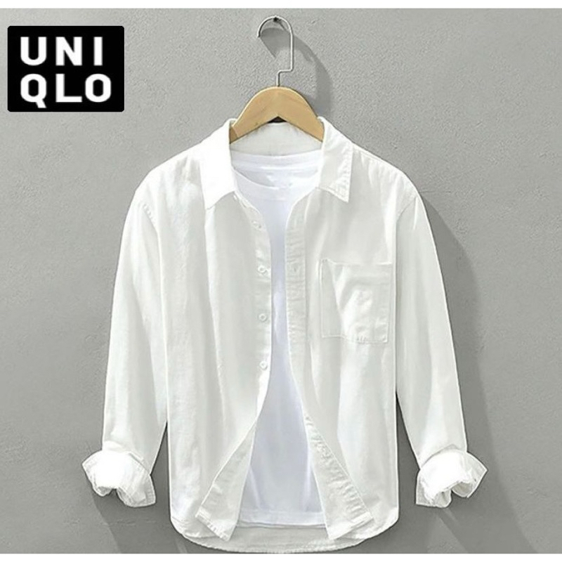 Kemeja Uniqlo Polos Lengan Panjang Trendi Baju Kemeja Slimfit Pria Premium