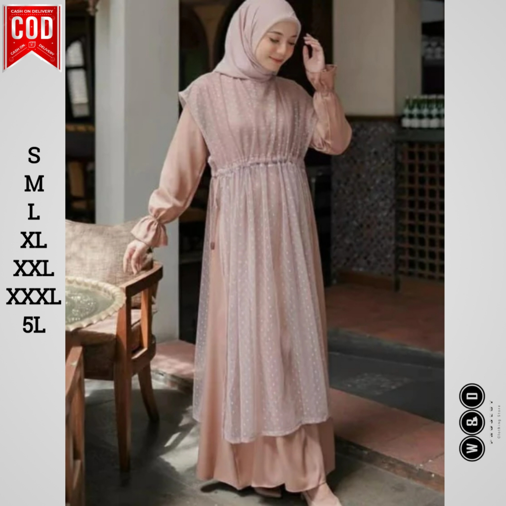 Viola Set Tile | Maxi Dress Muslim | Baju Gamis Mix Tile Wanita Dewasa Polos Jumbo | Ld 120 130 140 