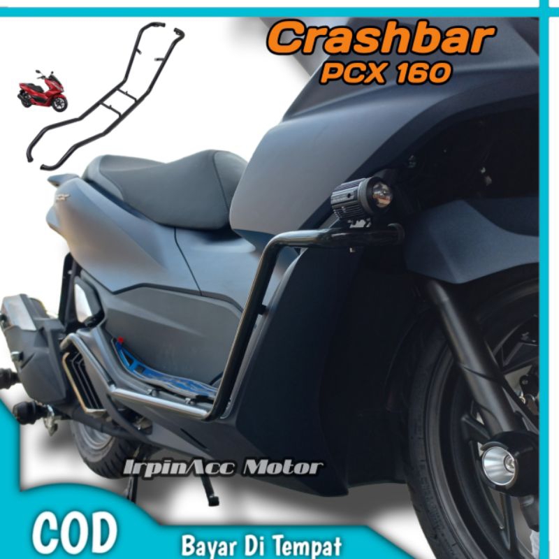 Crashbar PCX 160/Pelindung Body Samping PCX New+Dudukan Lampu Tembak