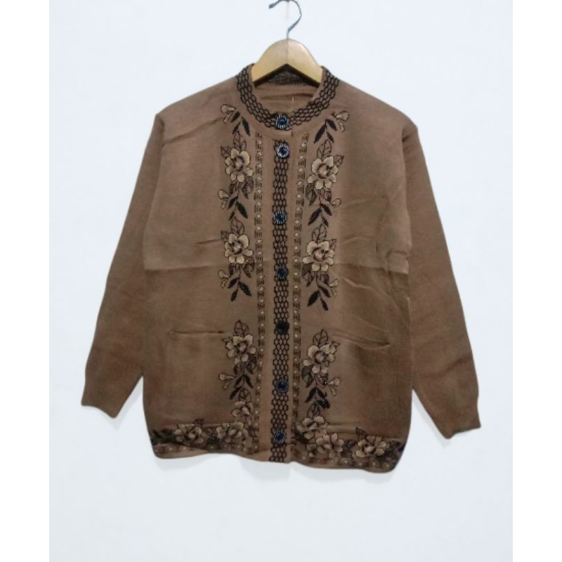 Sweater Rajut Ibu Kerah Bulat / Mantel Rajut Ibu motip