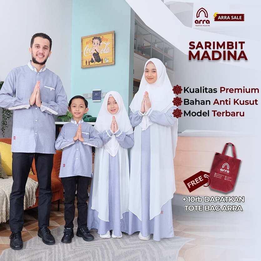 GROSIR ARRA - Sarimbit Madina Fashion Muslim Keluarga (Koko, Gamis, Kerudung) Gamis Couple Warna Bir