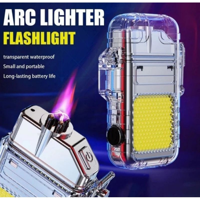 BISA COD Korek Api Elektrik Plasma Waterproof Arc Lighter Flashlight COB