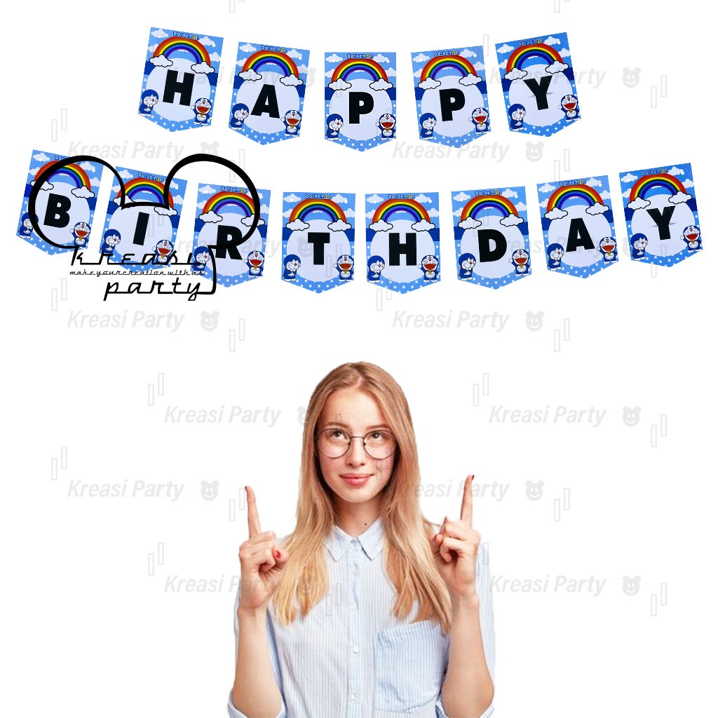 Banner Happy Birthday Doraemon / Bunting Flag Karakter Doraemon / Party Flag Doraemon