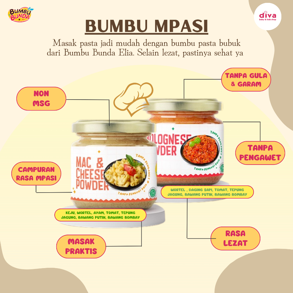 

Bumbu Bunda Elia Mac & Cheese Powder Bolognese Powder Non MSG Non Pengawet Bumbu Pasta Anak Bumbu MPASI