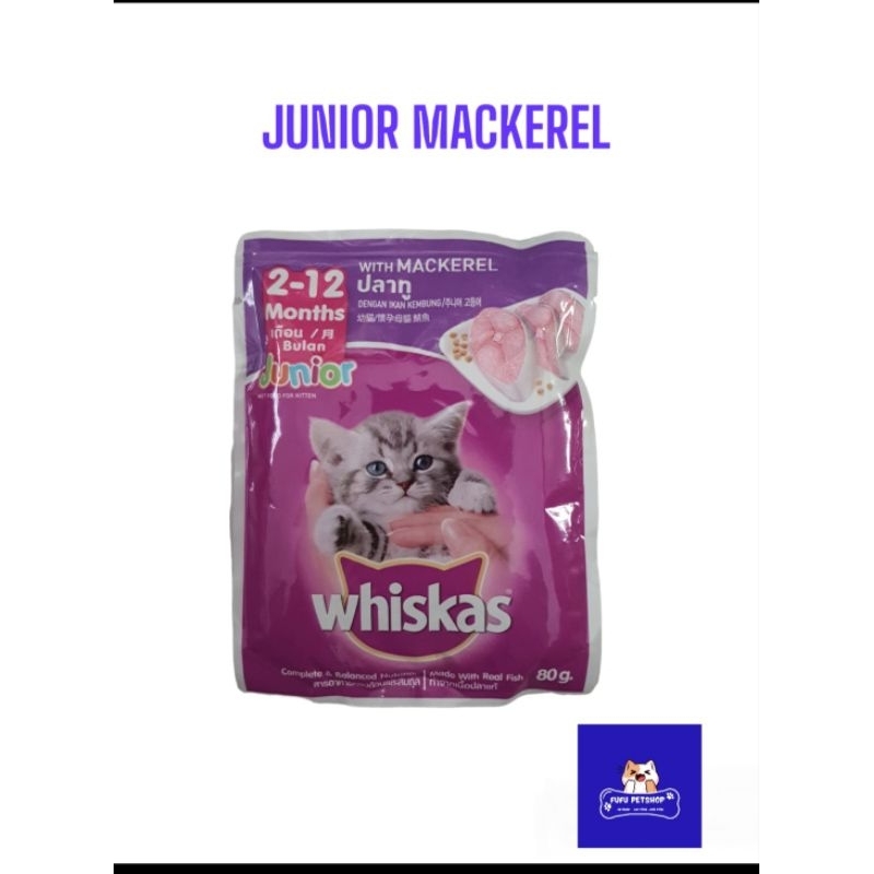 WHISKAS MAKANAN BASAH KUCING JUNIOR 2-12 BULAN / WHISKAS WET FOOD JUNIOR MACKEREL