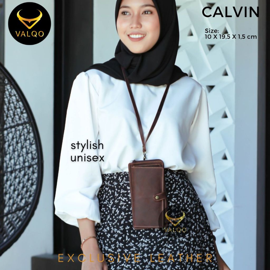 CALVIN Dompet Panjang Unisex Dompet Kalung Leher Kulit Sapi Premium Bisa Untuk Pria Wanita