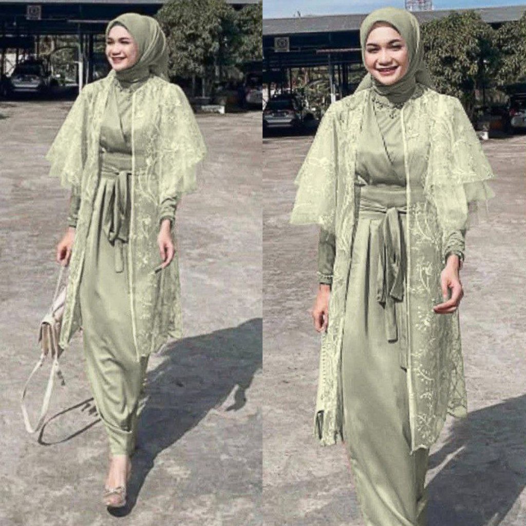 Kebaya Wisuda Modern Hijab Remaja Terbaru 2025 Premium Mewah Brukat Warna Sage Biru Muda