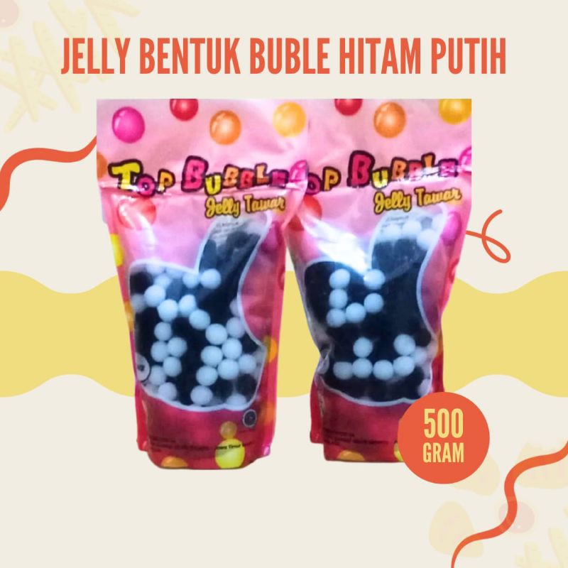 

topping jelly bentuk bubble hitam putih