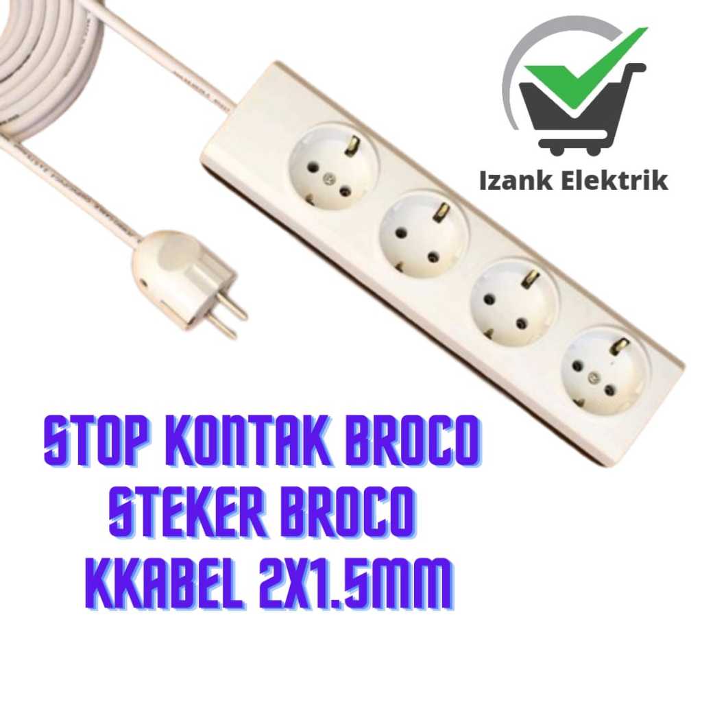 BROCO STOP KONTAK ARDE 2/3/4/5/6 LUBANG + KABEL 1/2/3/4/5/6/7/8/9/10 METER 2X1.5MM Stopkontak Broco 