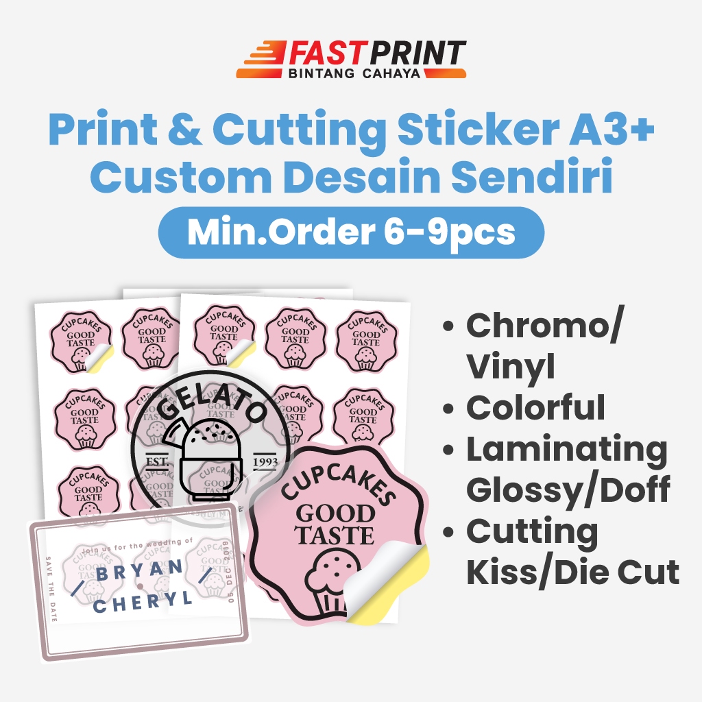 

Print Sticker A3+ 6-9pcs Chromo Vinyl | Cutting Kiss Cut / Die Cut | Laminating Glossy / Doff