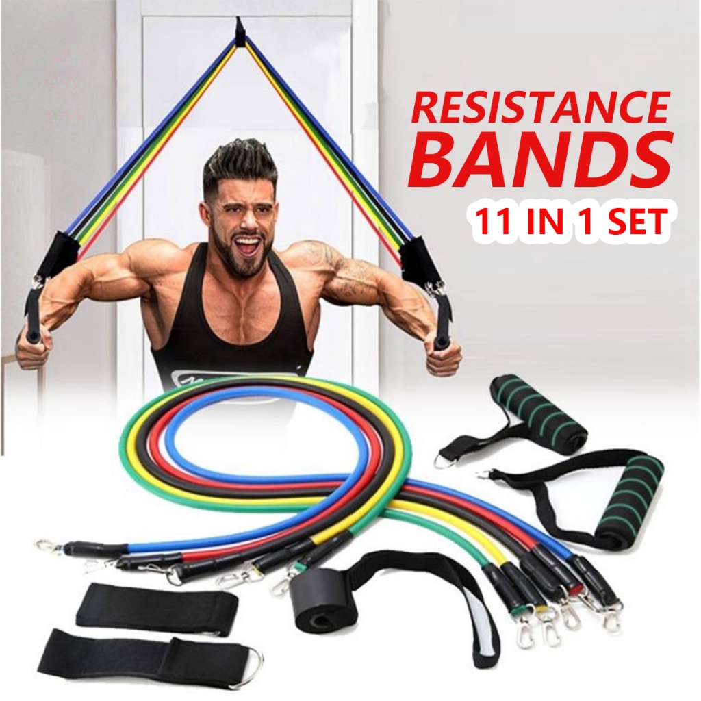 ✨ Alat Gym 11 In 1 Set Tali Pembantu Fitness Gym Power Resistance Bands ?