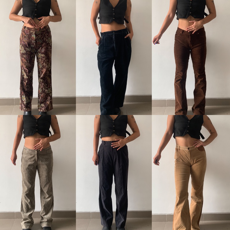 thrift celana corduroy pants Y2K / straight / baggy trousers secondhand