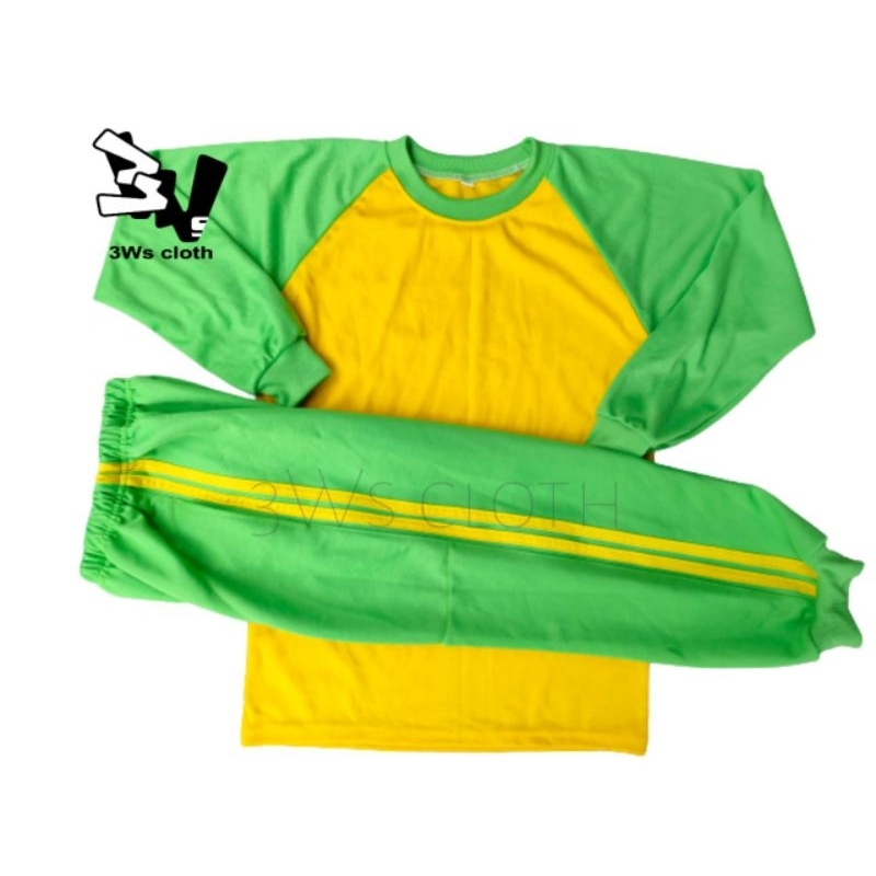 Kaos olahraga setelan olahraga seragam olahraga PAUD TK SD Raglan Kuning Hijau