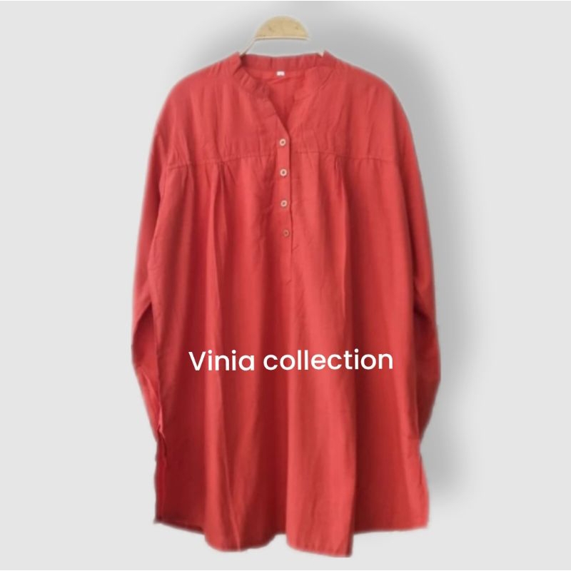 vinia collection BLOUSE KATUN VISCOSE JUMBO ATASAN BIG SIZE BLUS WANITA WARNA MERAH BATA