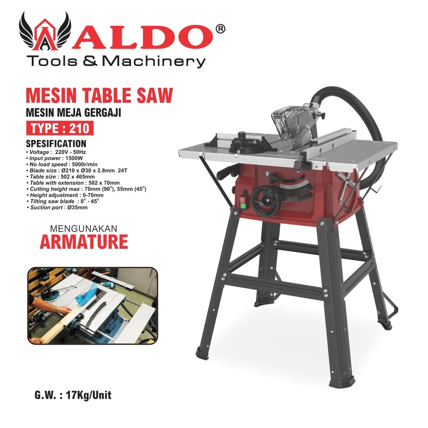 MESIN TABLE SAW 8" 210 / MESIN MEJA GERGAJI KAYU / MESIN MEJA POTONG KAYU MERK ALDO