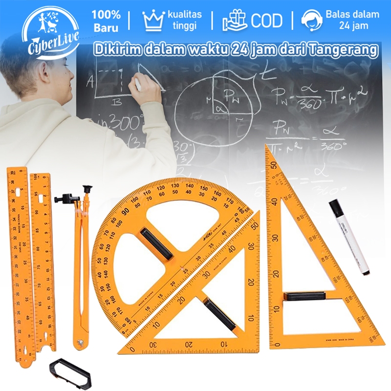 

CKS15 5pcs set penggaris kayu lipat Penggaris Jangka Busur Segita Lurus Besar untuk Papan Tulis