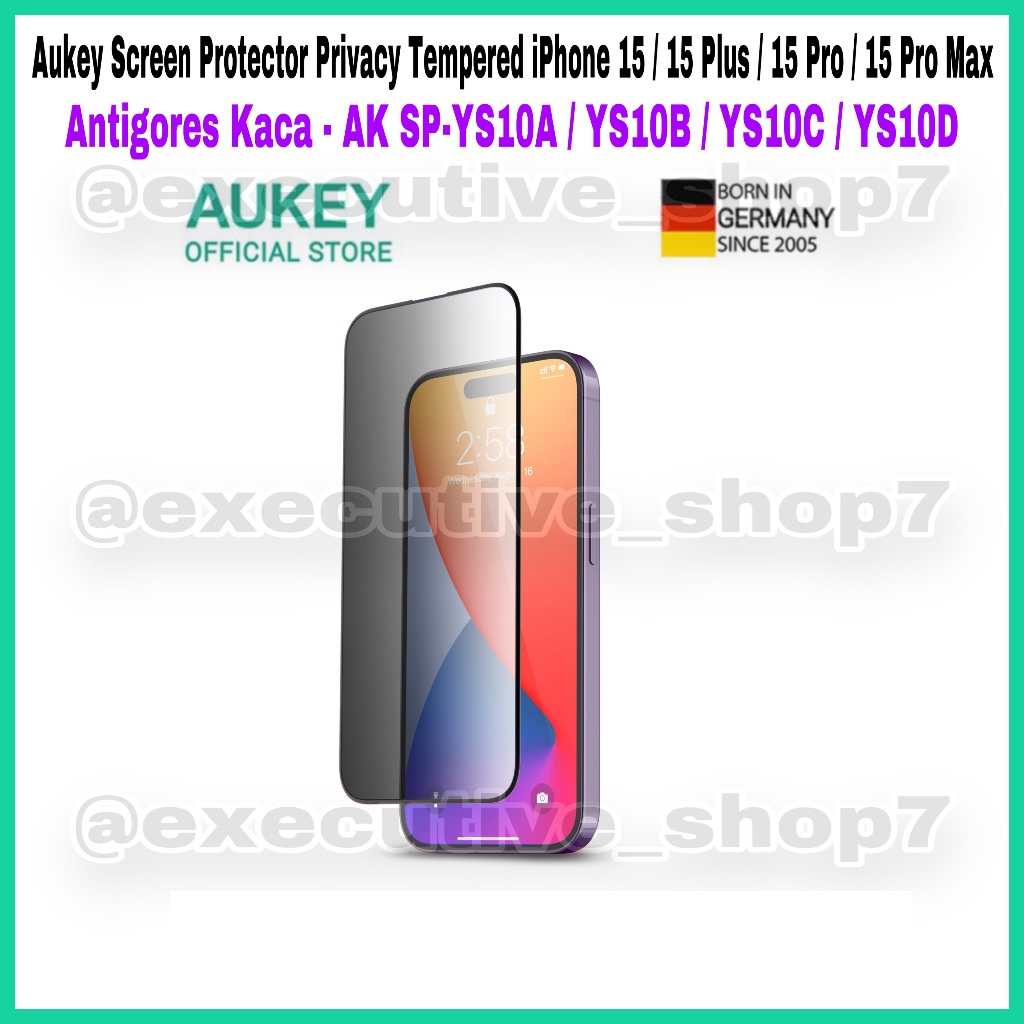 Aukey Screen Protector Tempered Privacy Tempered iPhone 15 / 15 Plus / 15 Pro / 15 Pro Max - Antigor
