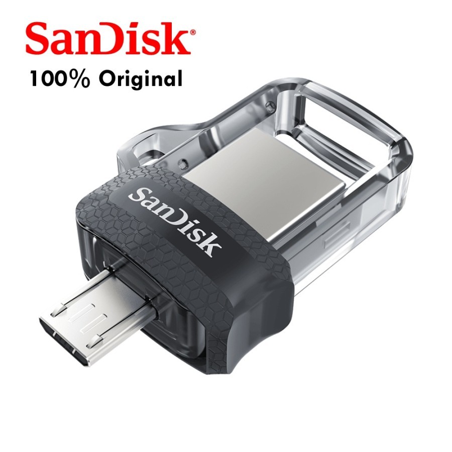 SANDISK FLASHDISK DUAL DRIVE 32GB USB 3.0 UP TO 150MB/S TRANSPARANT HITAM - OTG 32 GB USB 3.0 F. ANDROID