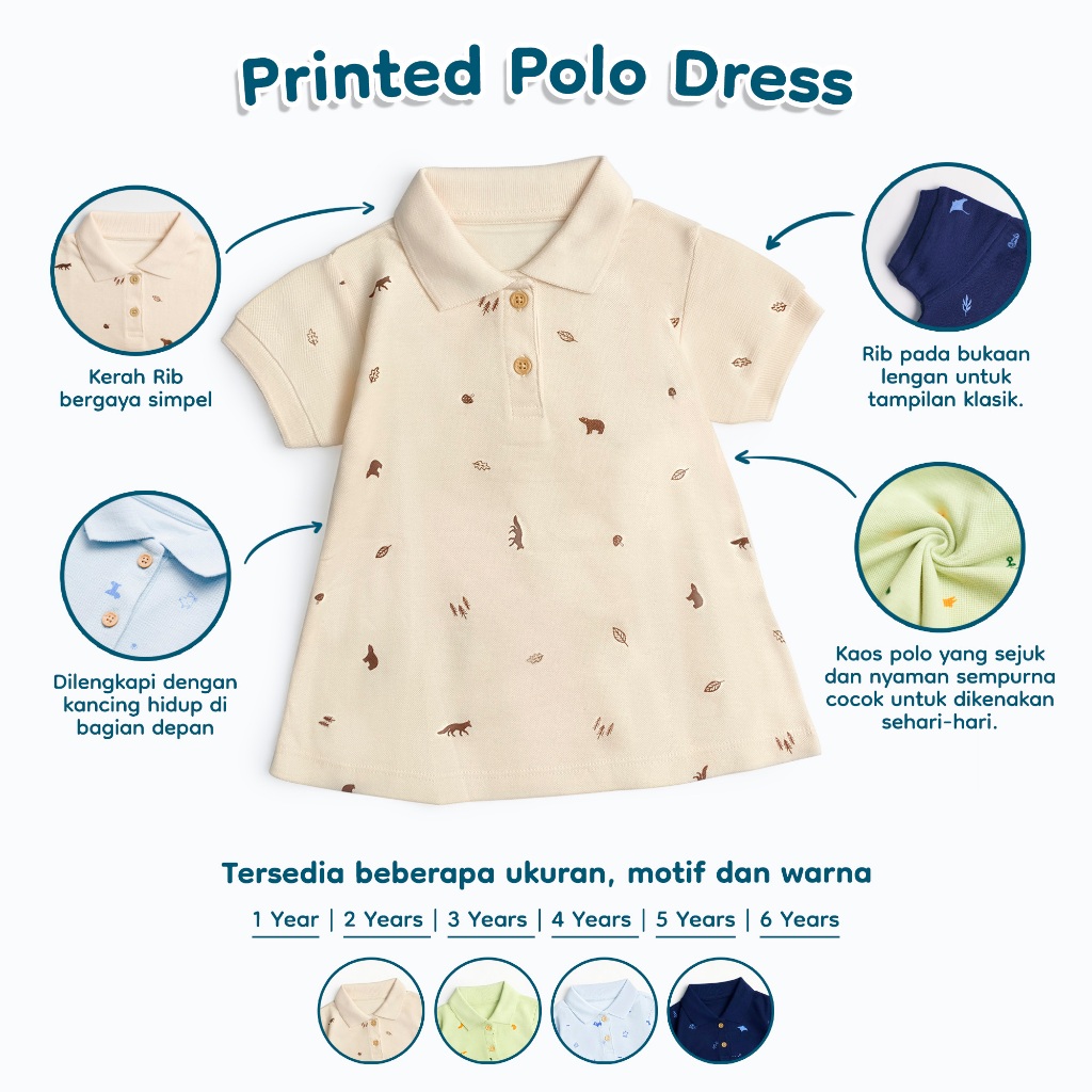 Nice Kids - Printed Polo Dress (Dress Anak Perempuan 1-6 Tahun)