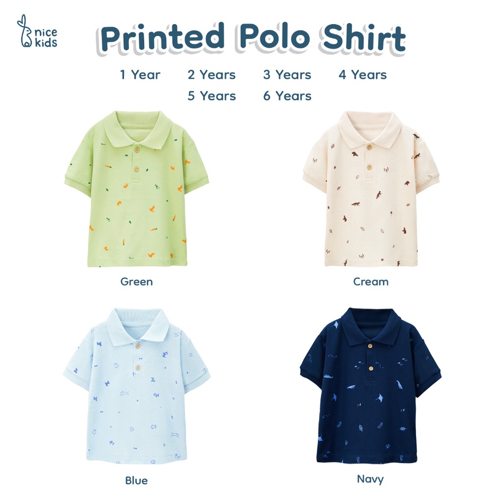 Nice Kids - Printed Polo Shirt (Kaos Atasan Anak Laki-Laki 1-6 Tahun)