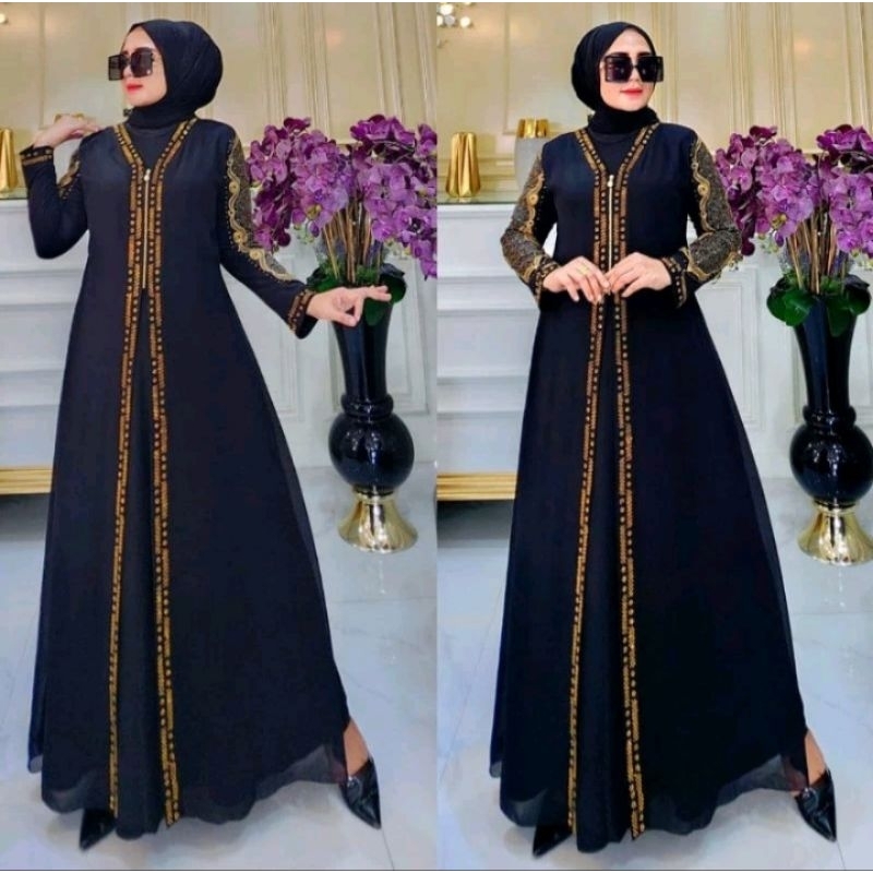 GAMIS  ABAYA TURKY PREMIUM KOMBINASI BORDIR DAN PAYET TERBARU