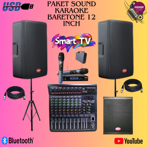 PAKET SPEAKER AKTIF BARETONE 12 INCH PLUS SUBWOOFER 15 INCH PAKET HEMAT FREE STAND MIC