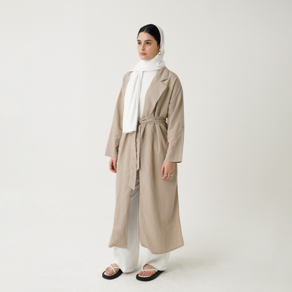 Queensland Blazer Cardigan With Slit Wanita LIN000290Q Oat Milk