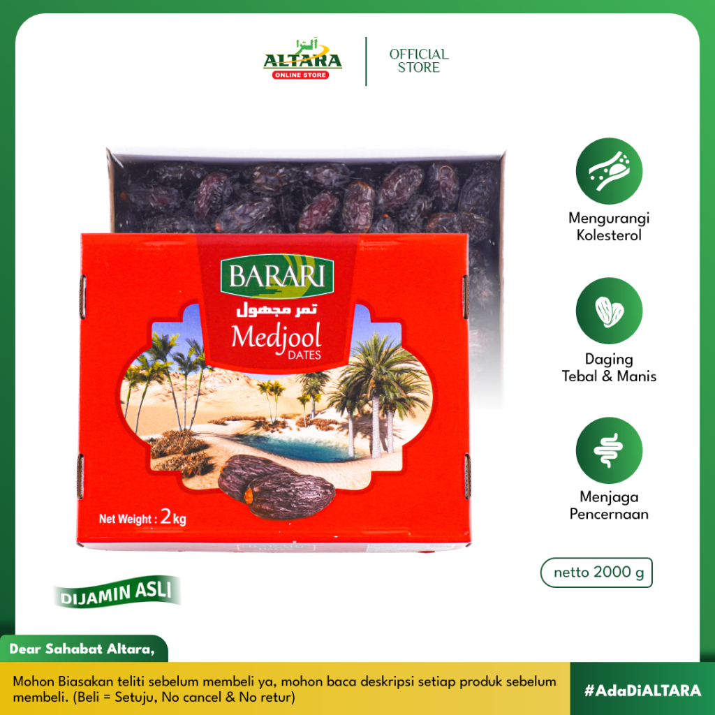 

Kurma Barari Medjool California USA Ukuran Large 2kg Original Manis Daging Tebal Biji Kecil