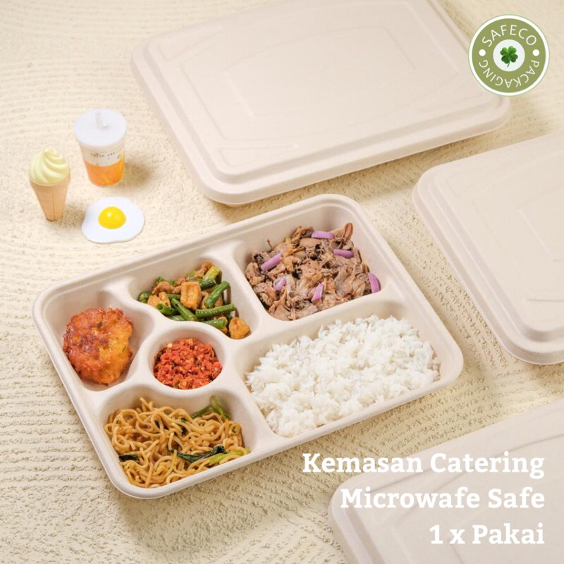 Bagasse Bento Lunch Food Box 6 Sekat 6 Kotak Makan Kemasan Packaging Catering Box Sekali Pakai Ramah