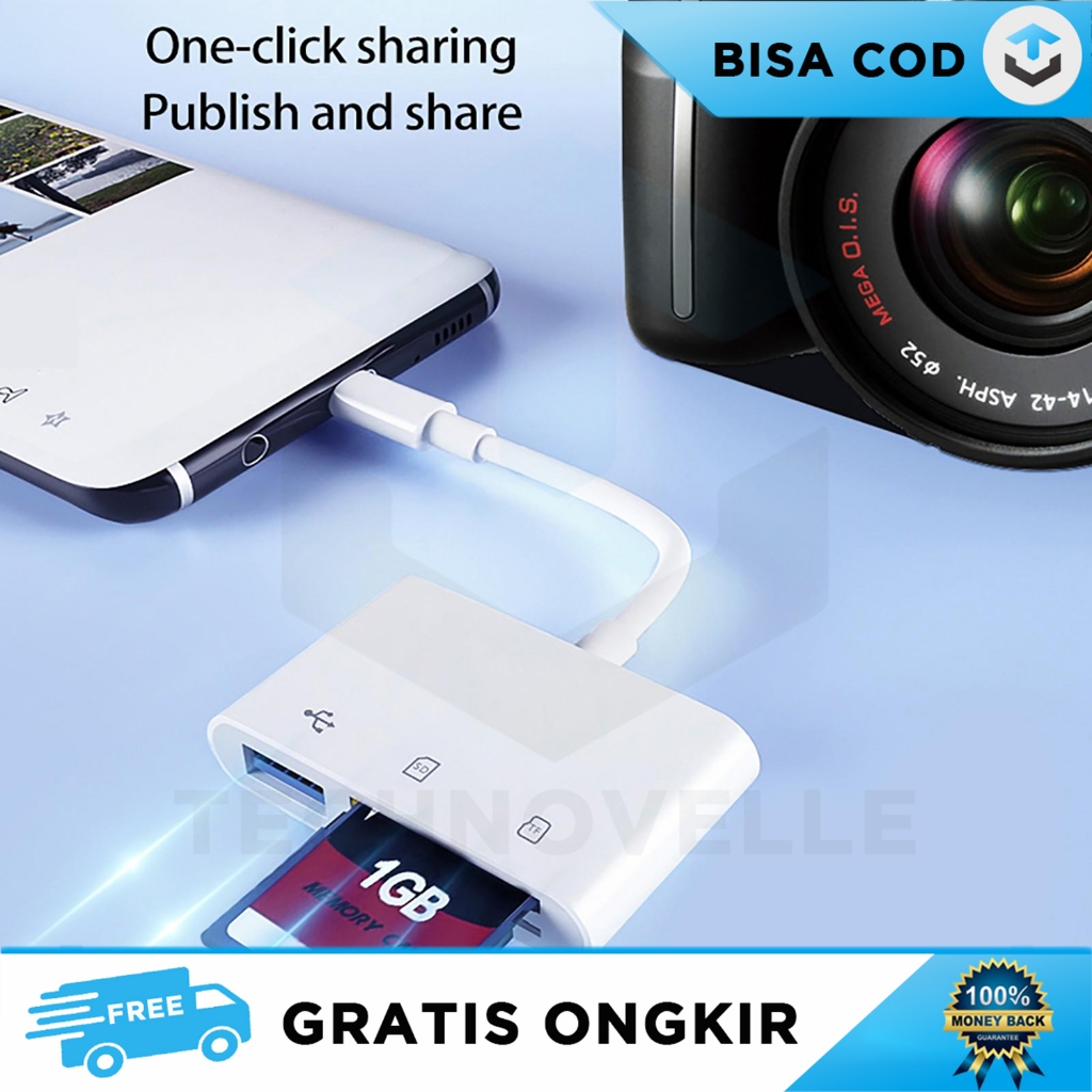 PEMBACA KARTU SD CONVERTER ADAPTER CARD READER USB TYPE C 3 IN 1 PUTIH