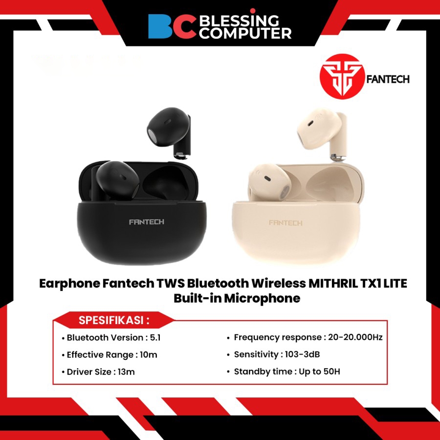 Earphone Fantech TWS Bluetooth Wireless MITHRIL TX1 LITE Black