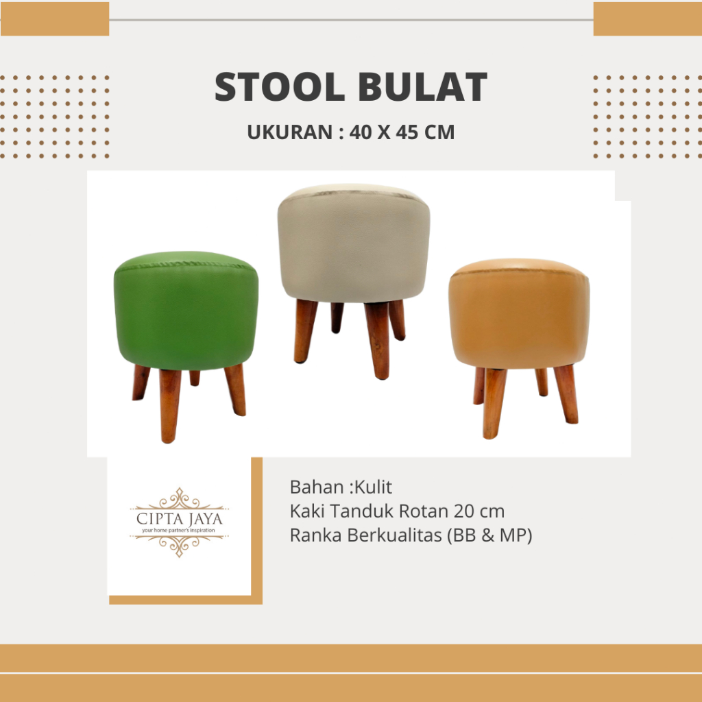Cipta Jaya - Sofa Kursi Puff Bulat Kayu Anti Rayap Empuk Kamar Sudut Minimalis 40cm x 40cm KULIT PRE
