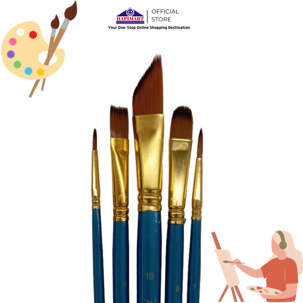 

Kuas Gambar Set 5 Jenis Sikat/Brush Kuas Cat Air Cat Minyak Lukis - Biru