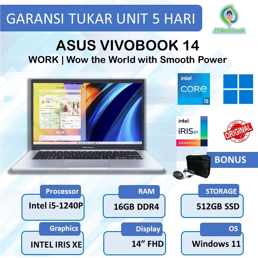 Laptop Asus Vivobook 14 Intel Core i5-1240P 16GB 512SSD Win11