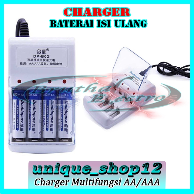 Charger Baterai 4 Slot AA / AAA Original Charger Baterai Doublepow Pengisi Baterai Universal