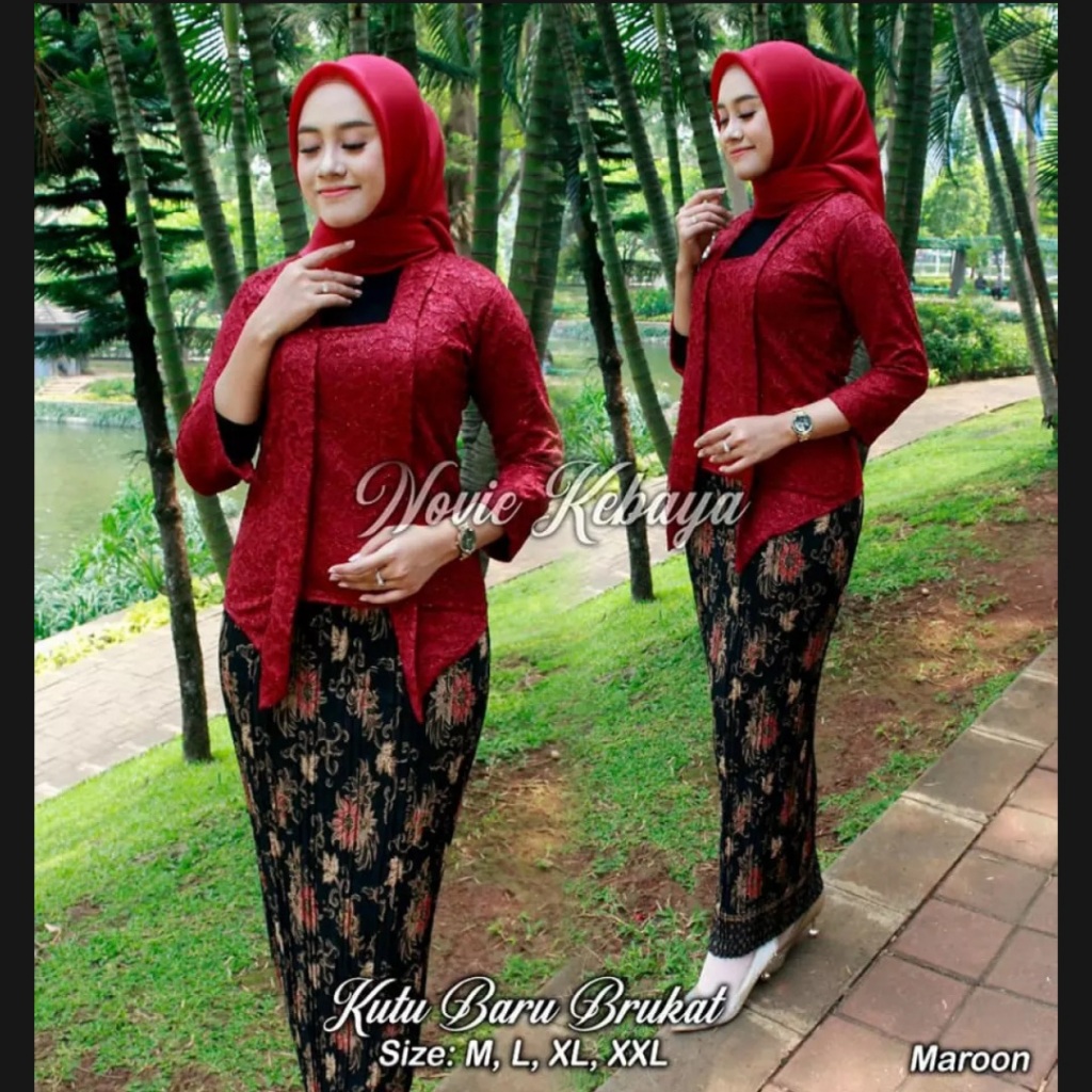 (FREE HIJAB) KUTUBARU BROKAT/Baju Kebaya Brokat setelan Kutubaru dan Rok plisket Panjang /Kebaya Bal