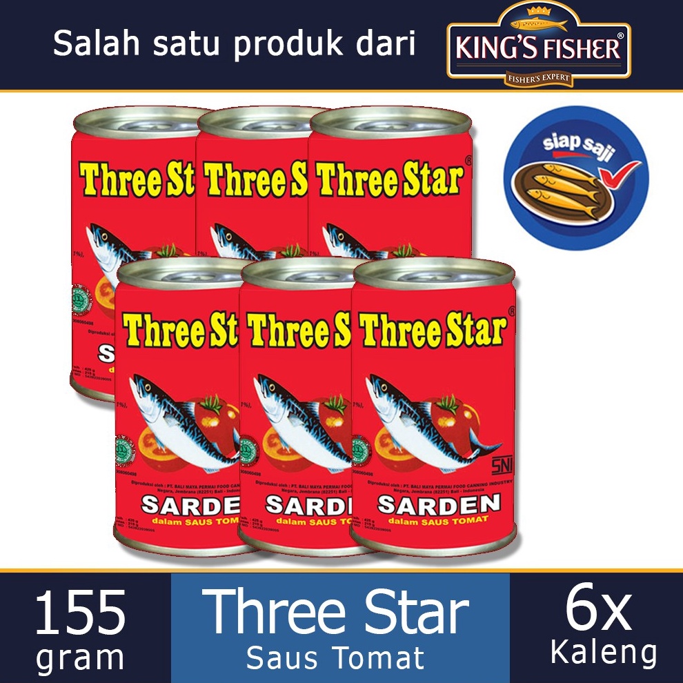 

STAR BRANDS Paket 6 Pcs Three Star Sarden mini saus tomat Makanan Kaleng 155 g buruan