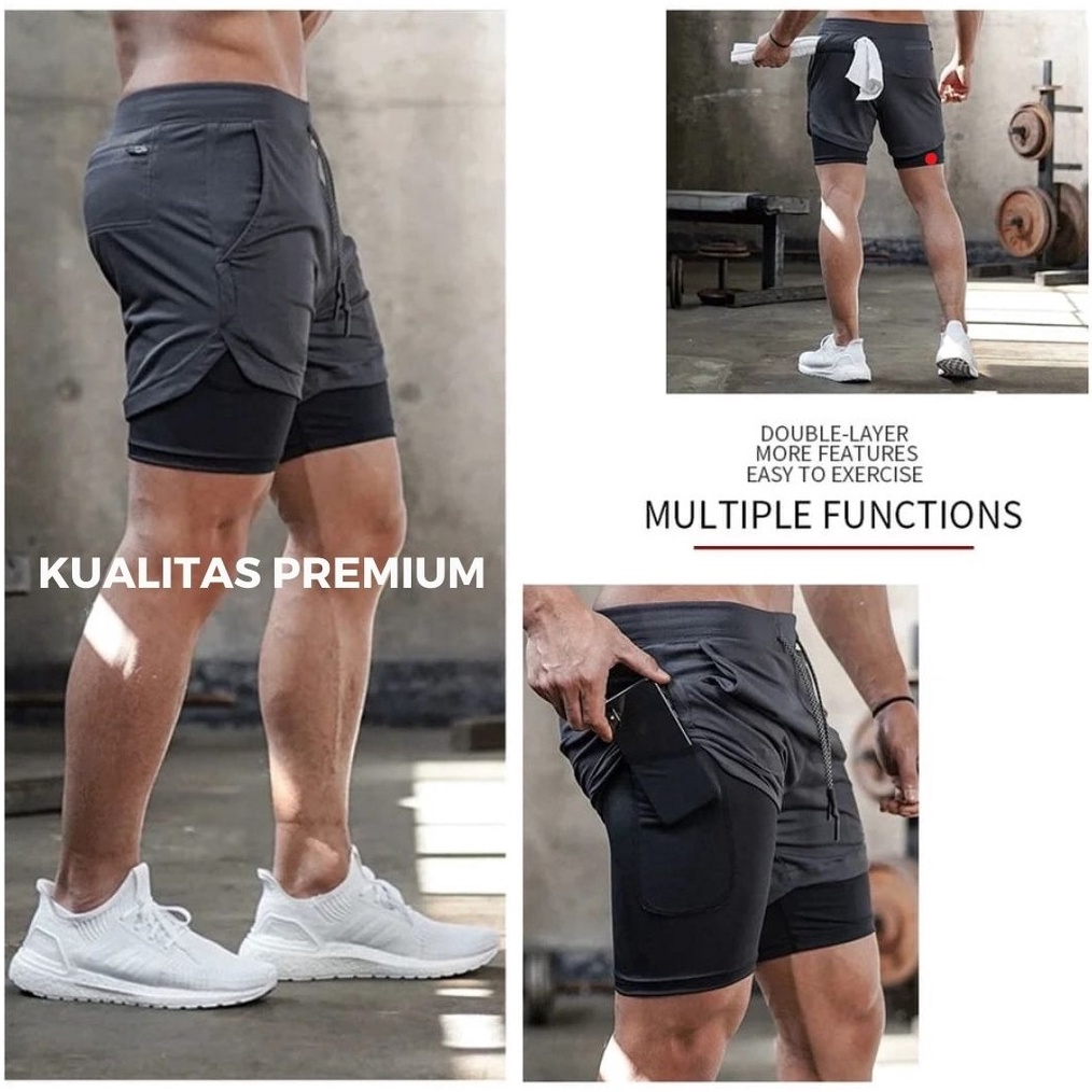 Original Celana Pendek Olahraga Pria Lari Gym Fitness Training - Celana Legging Running Sport Pria 