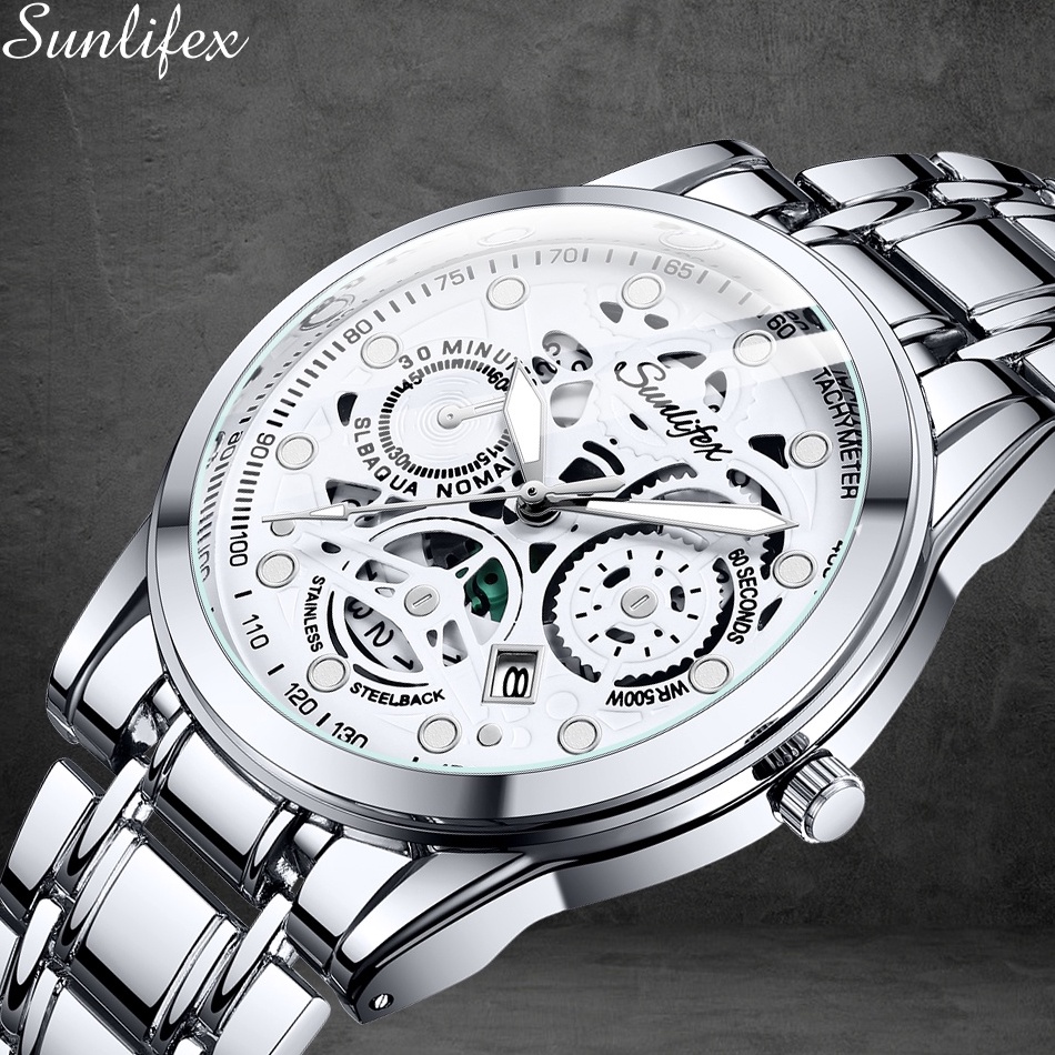 Cepaat Sunlifex Jam Tangan Pria 9001 Original Display Kuarsa Anti Air Tali Stainless Steel Santai Mo